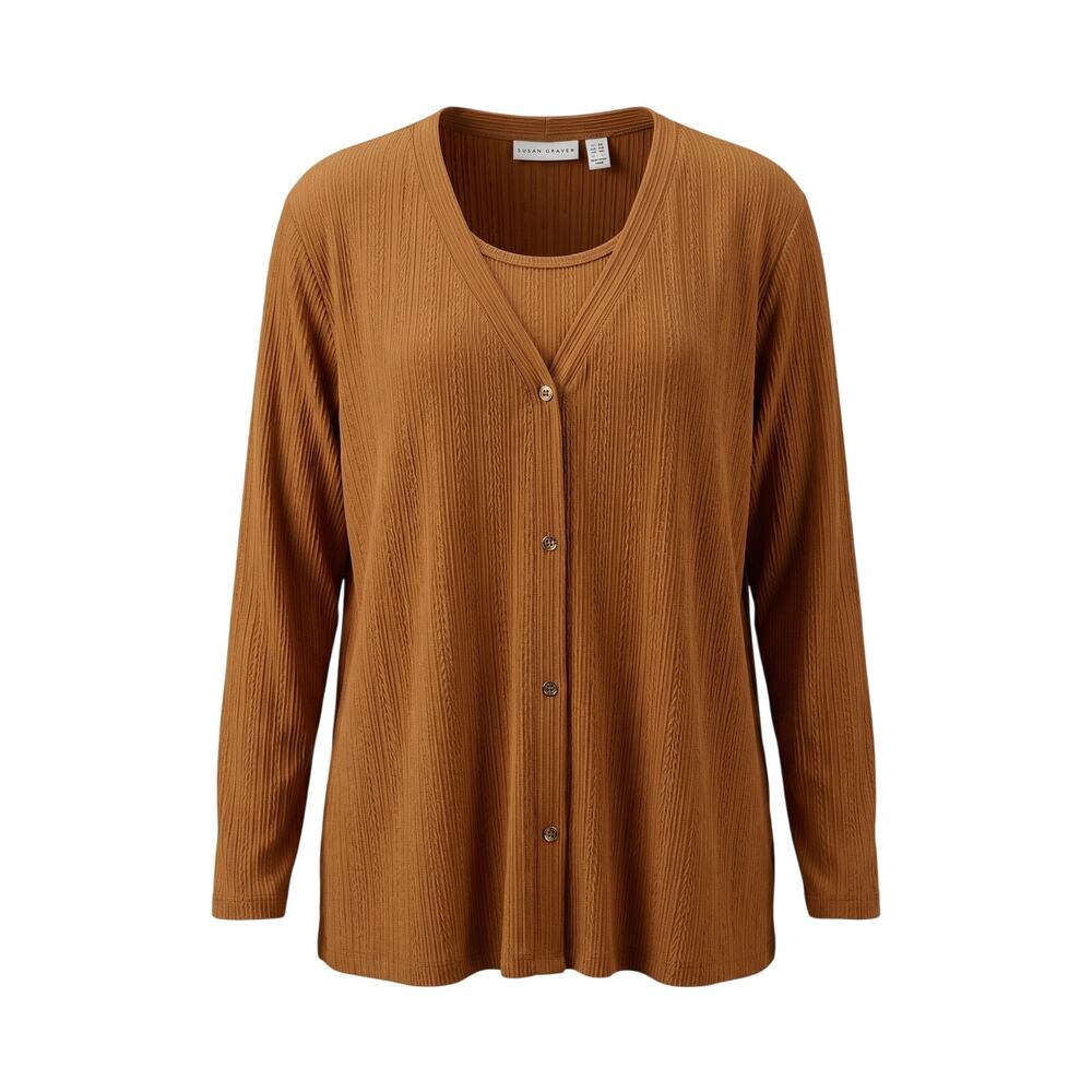 Susan Graver Womens 2X Preppy Quiet Luxury Minimalist Old Money Cardigan Set